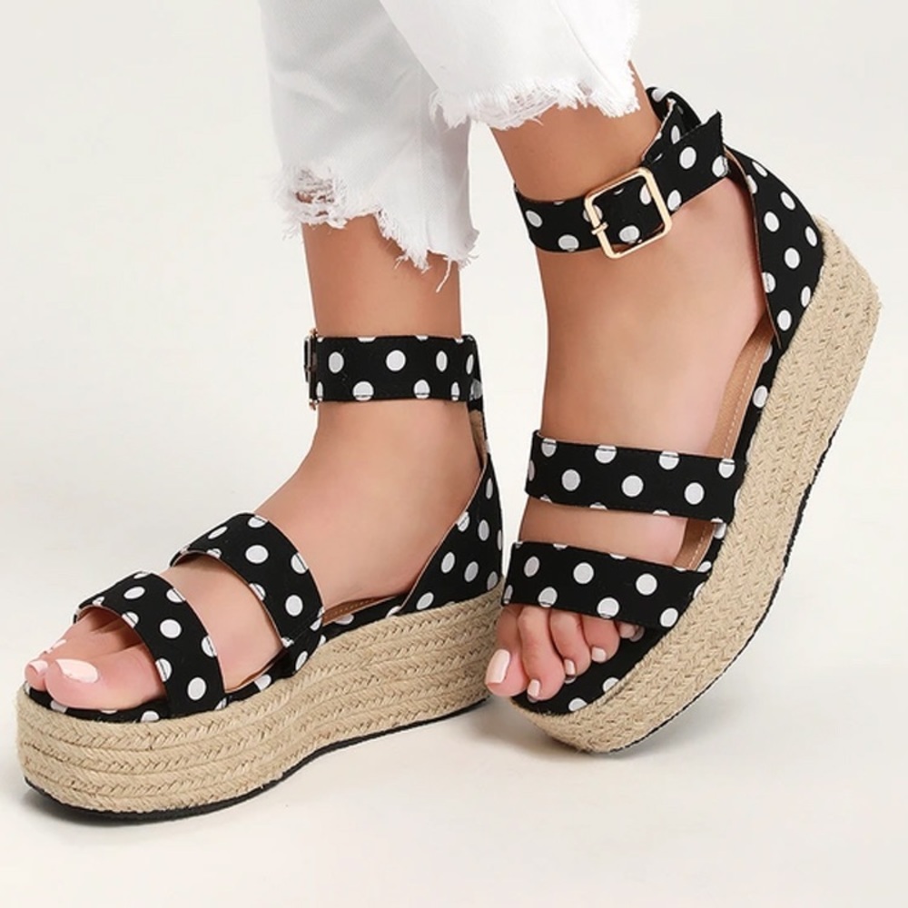 Black Polka Dot Espadrille Platform Sandals